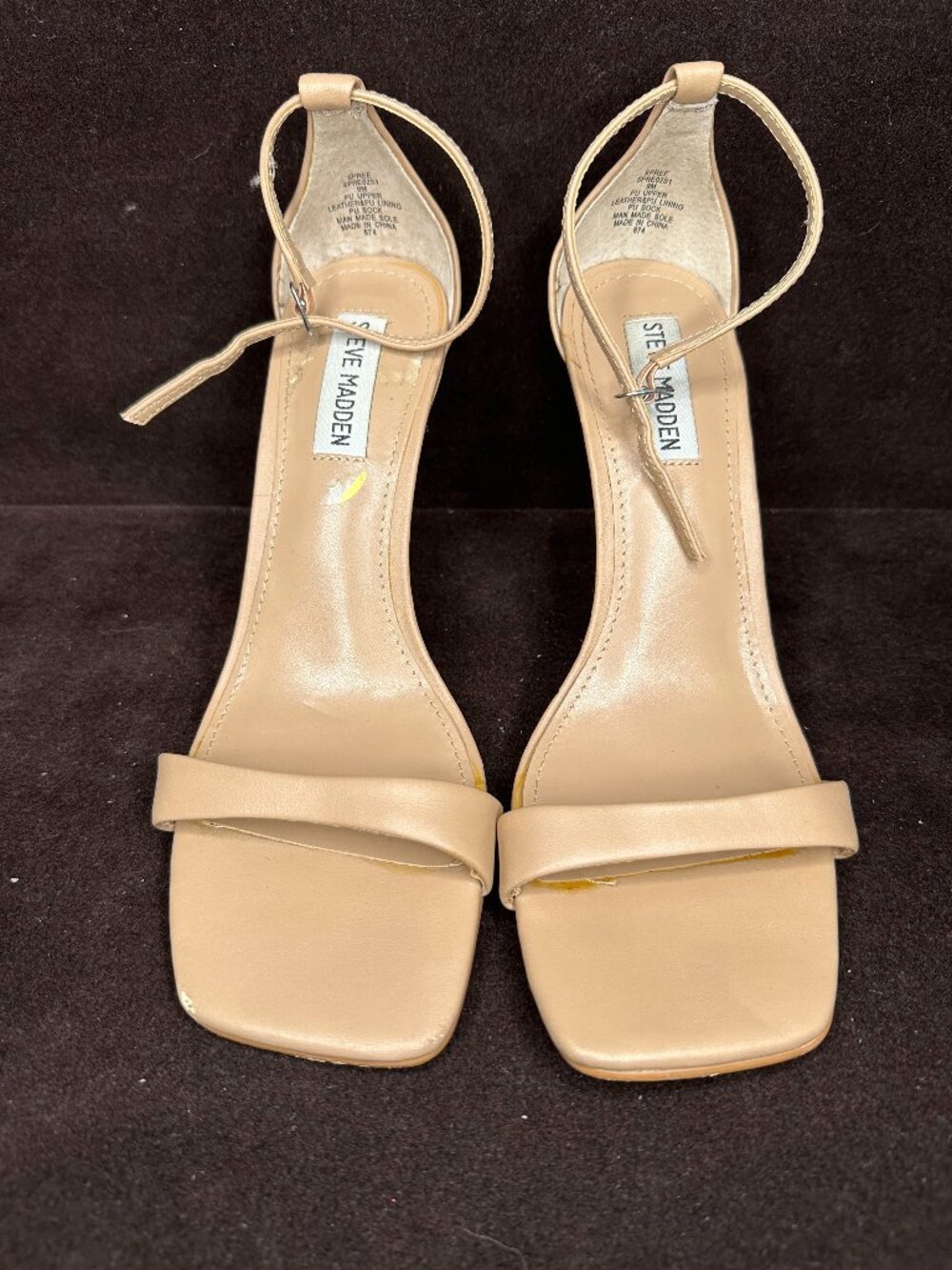 Steve Madden Spree Nude Square Toe Stiletto Heels Dress Sandals Size 9M